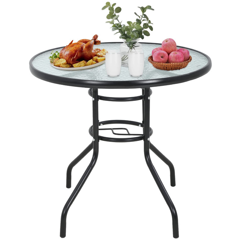 Fdw Outdoor Table Patio Table Dining Table Tempered Glass Umbrella Hole For gallery