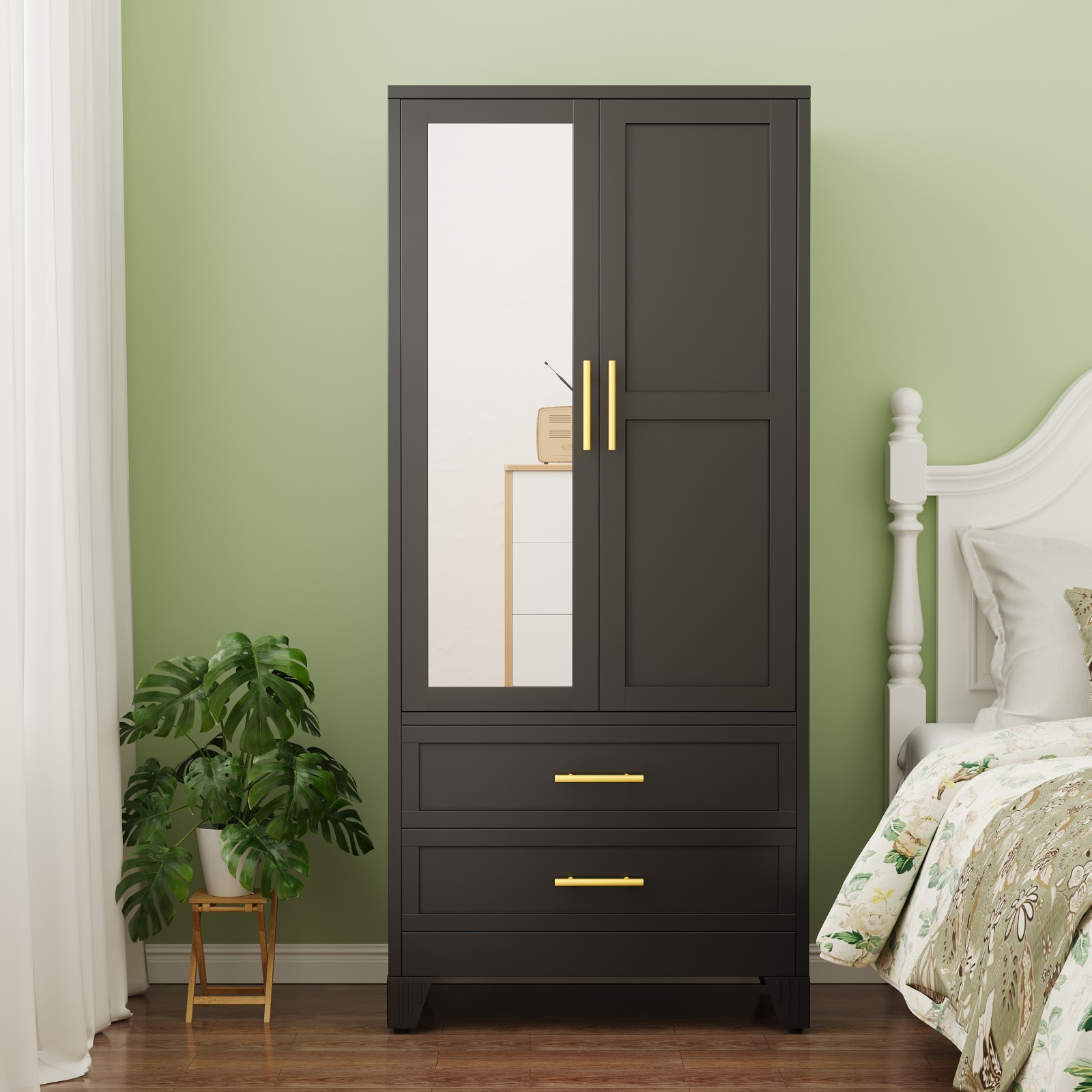 Metal Wardrobe with Mirror & Drawers – Perfect for Bedroom, Bathroom, Gym, Entry gallery