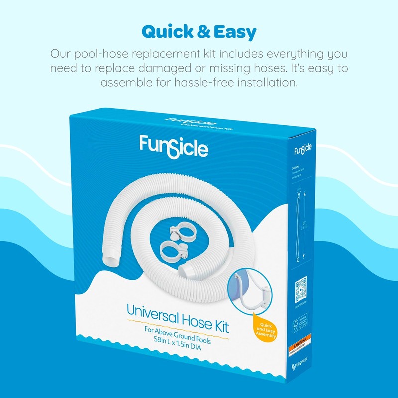 Funsicle 59"x1.5" Universal Replacement Hose Kit for Above Ground Swimming Pool gallery
