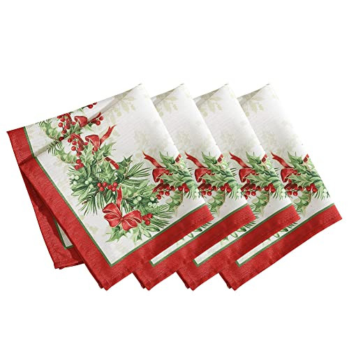 Holly Traditions Fabric Bordered Napkins, 17 Inches x 17 Inches, Set of 4 gallery