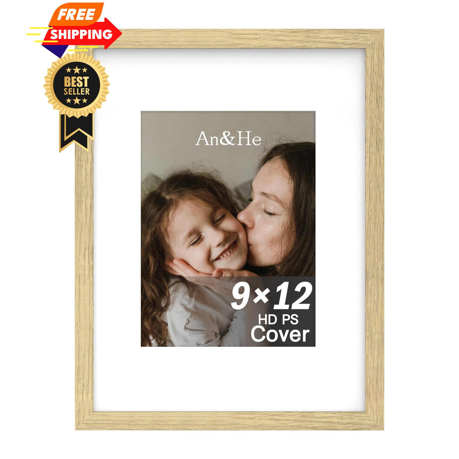 An&He 9x12 inch Picture Frame, Oak Simple Photo Frame for inch, gallery