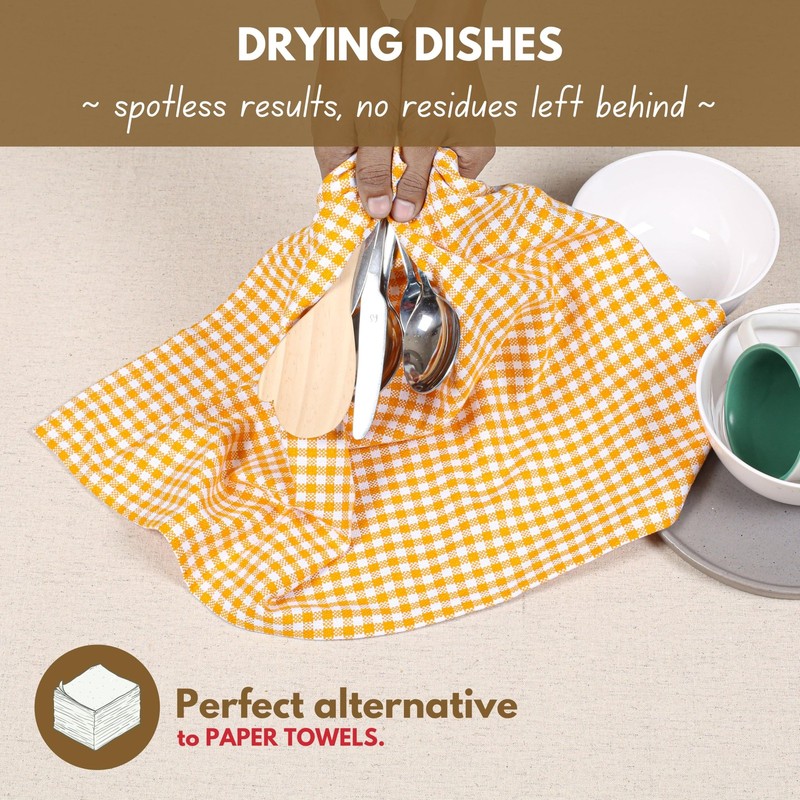 Native Fab 4 Pack Yellow Gingham Cotton Dish Towels 16"x26" Absorbent Kitche... gallery