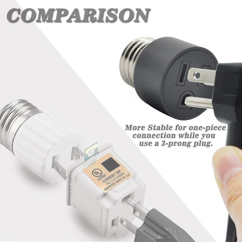 E26/E27 Light Socket to Plug Adapter 2/3 Prong Light Bulb Outlet Adapter 1-8Pcs gallery