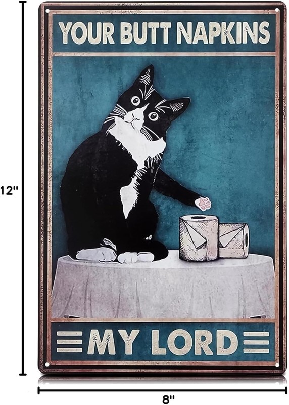 Durable Cat Themed Wall Plaque - “Your Napkin My Lord” Rustic Bathroom Decor gallery