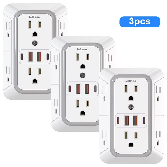 6 Outlet Extender Surge Protector Multi Plug Wall Adapter USB Charger Ports with gallery