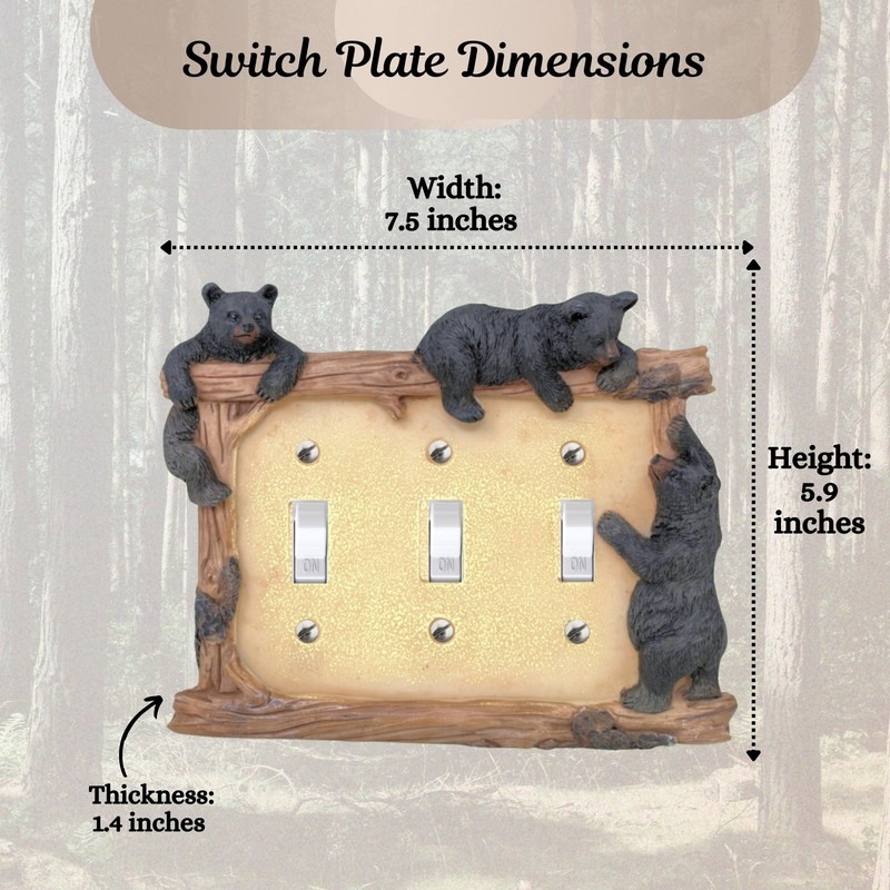 Bear Log Triple Electric Toggle Light Switch Cover Wall Plate Lodge Cabin Decor gallery