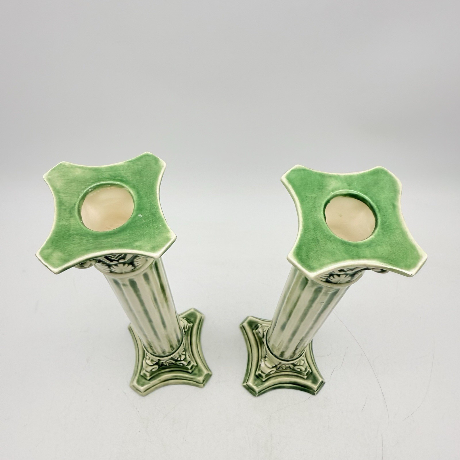 Green Ceramic Candlestick Holders Pair Column Home Decor gallery