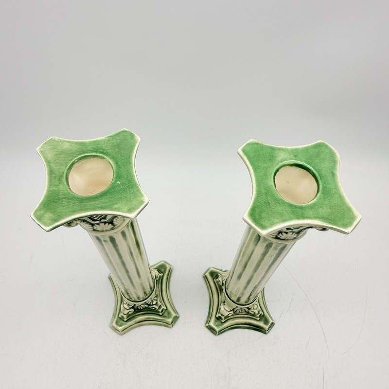 Green Ceramic Candlestick Holders Pair Column Home Decor gallery