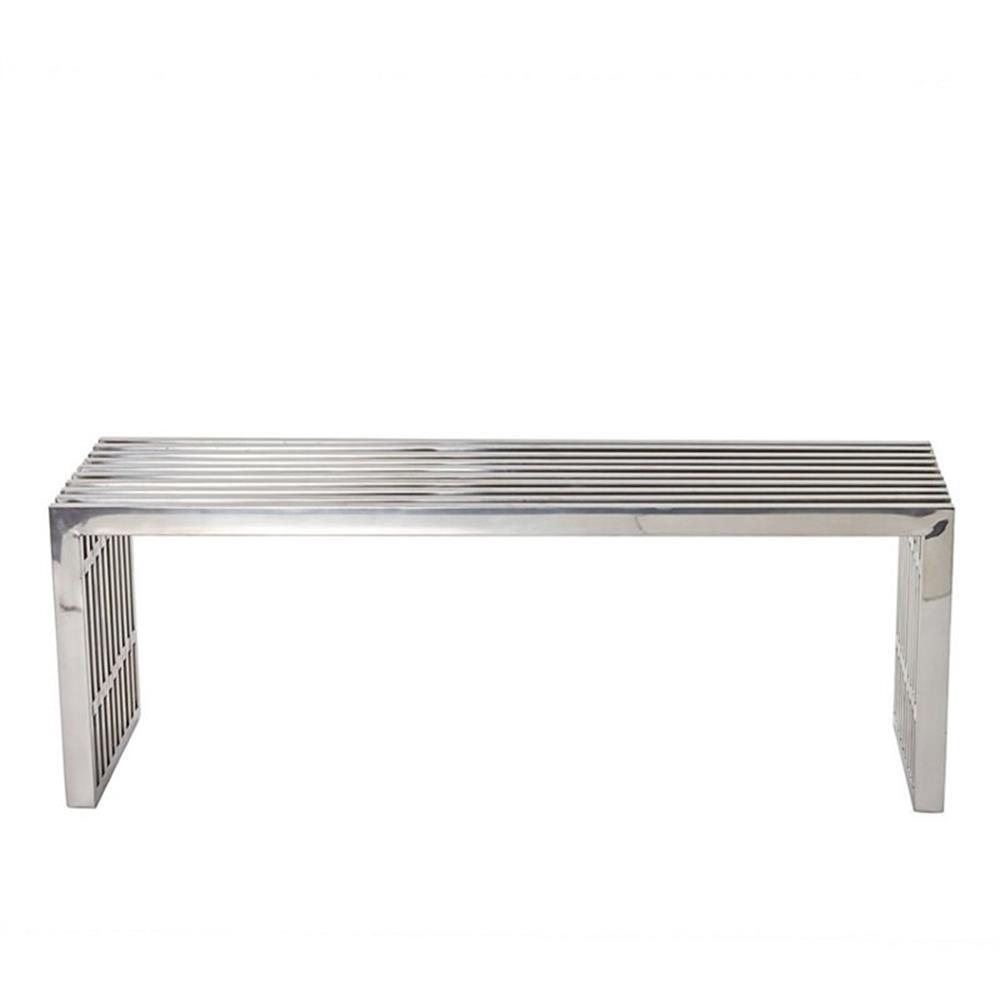 Modway Gridiron Medium Modern Style Stainless Steel Bench in Silver gallery