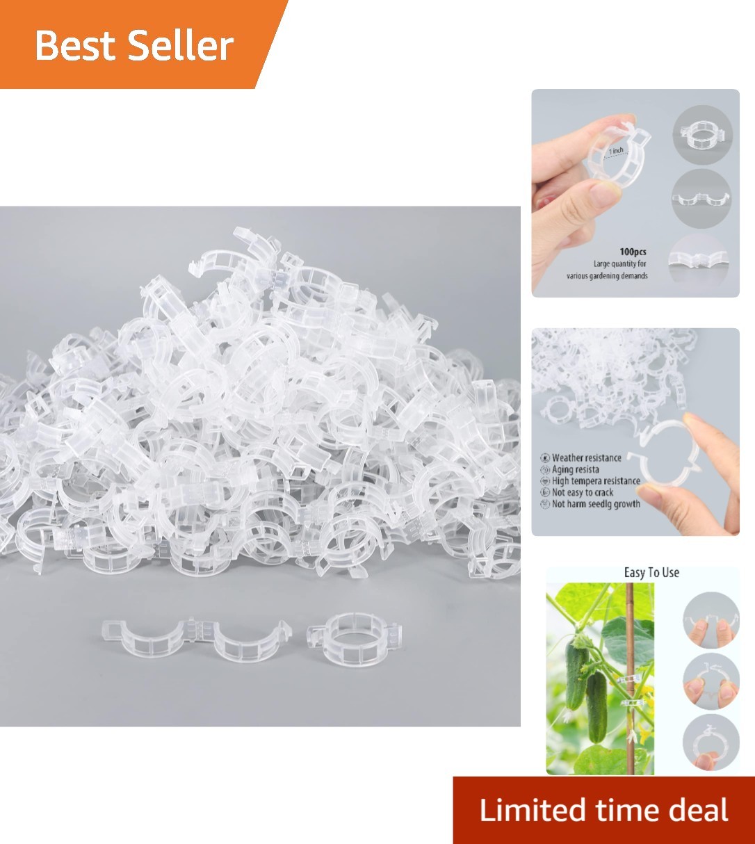 100 Pcs Durable White Tomato Clips - Essential Garden Support for Healthy Growth gallery