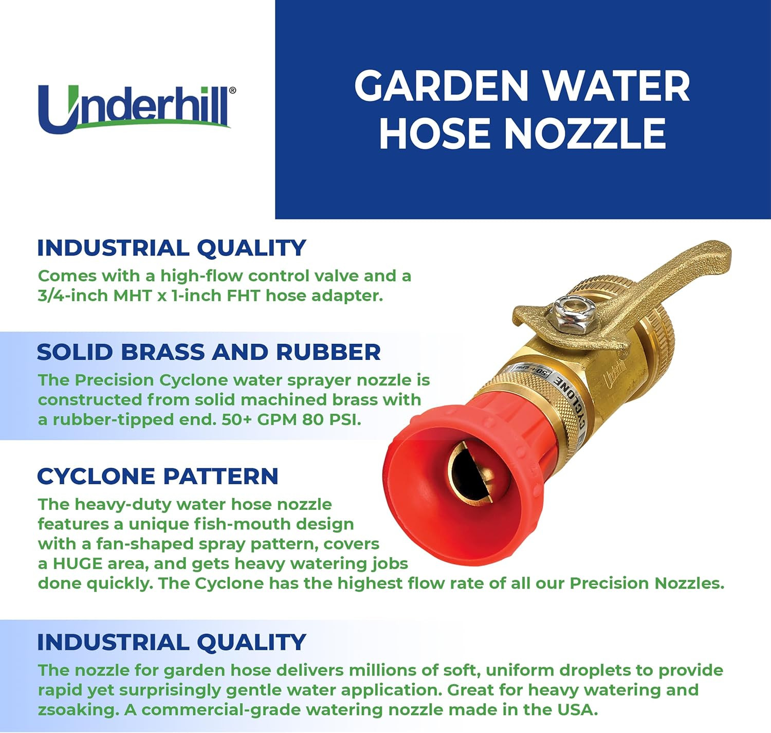 Precision Cyclone Garden Water Hose Nozzle with High Flow Control Valve, 50+ GPM gallery