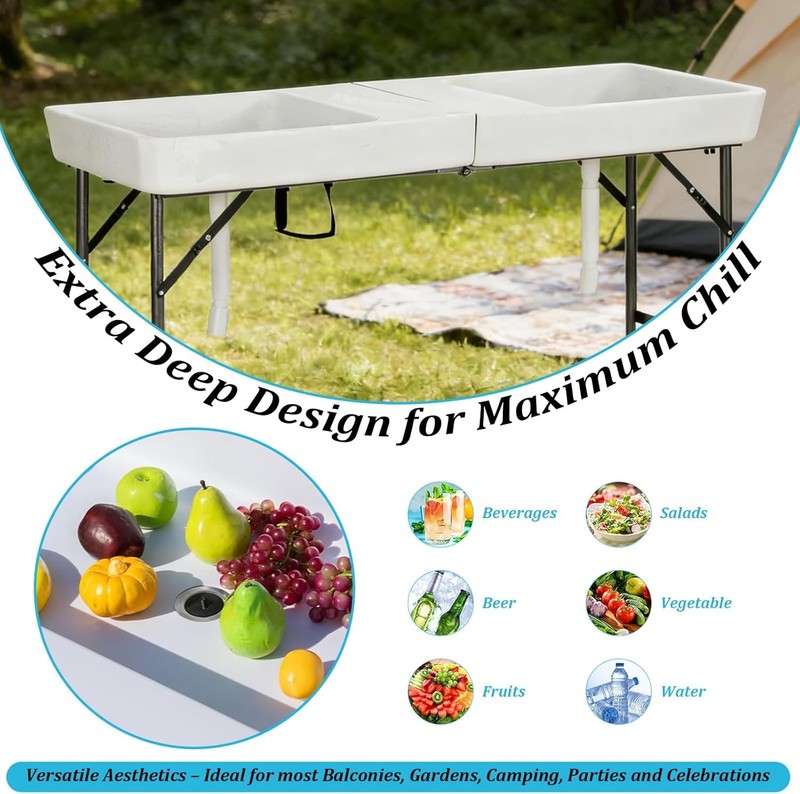 5 ft Folding Ice Cooler Table with Drain Hose,Portable Foldable Party Beverage C gallery