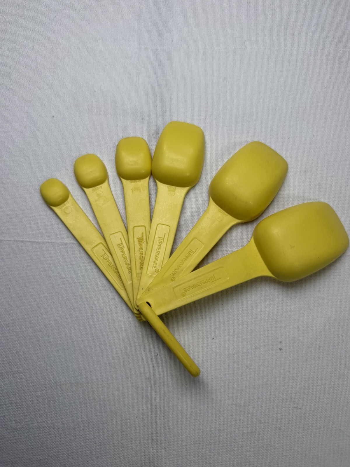 Vintage Tupperware 6pc Yellow Measuring Spoons Set, Nesting, Marked 1 tbsp-1/8 gallery