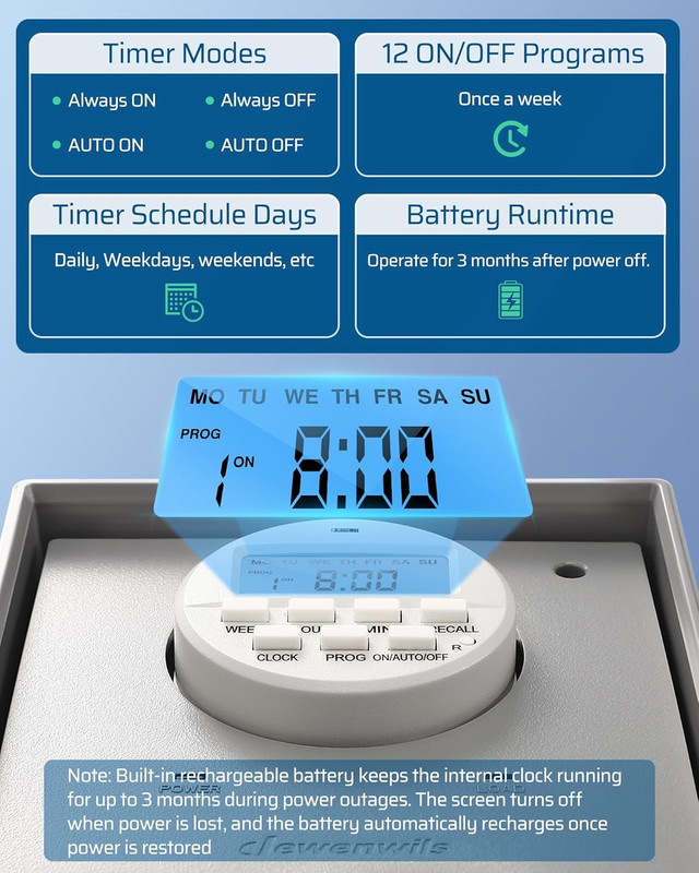 Pool Pump Timer, Digital Timer Box, 2HP 40A 120-277 VAC, 7-Day 20 On/Off Program gallery