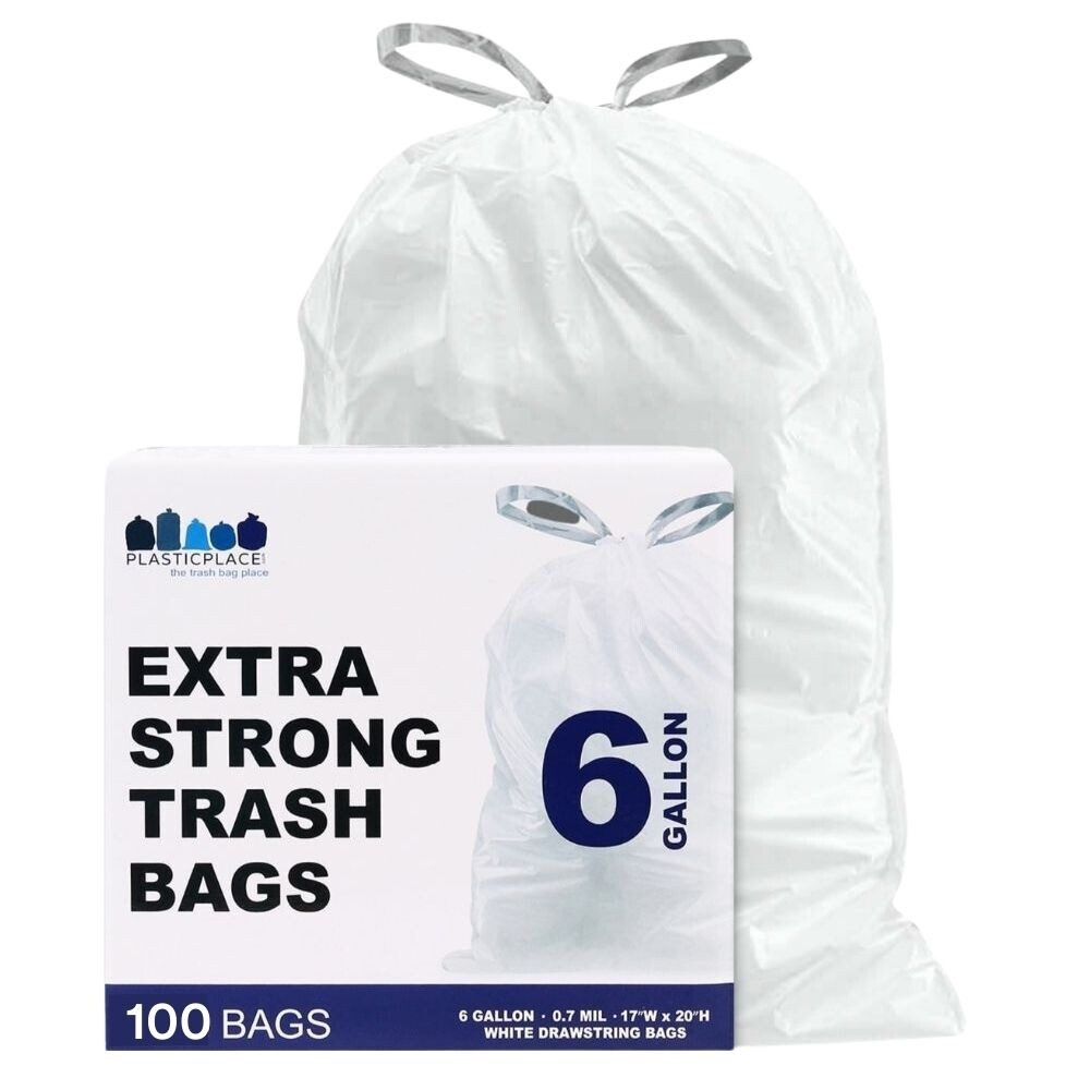 Plasticplace 6 Gallon Drawstring Bags - White, case of 100 bags gallery