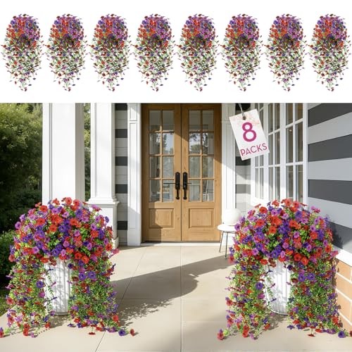 PCS Artificial Fake Hanging Flowers for Outdoor 8 Red Brown Purple Deep Purple gallery
