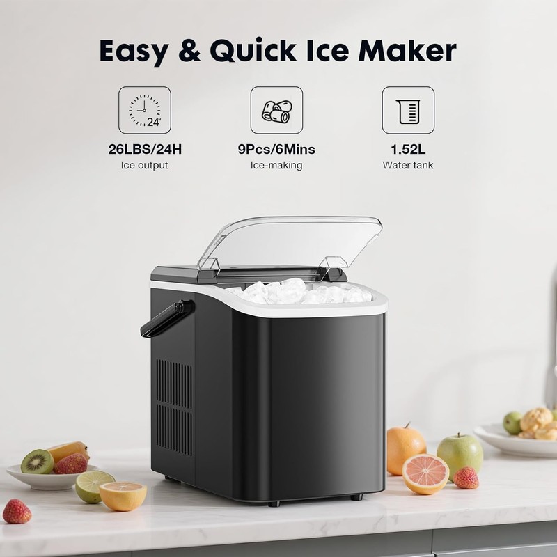 Portable Countertop Ice Maker Self Cleaning 26.5lbs/24H 9 Cubes in 6 Min w Scoop gallery