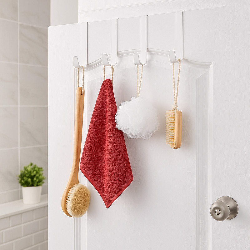 4-Pack White Plastic Over The Door Hooks 4.5 in. for Hanging Clothes & Towels gallery