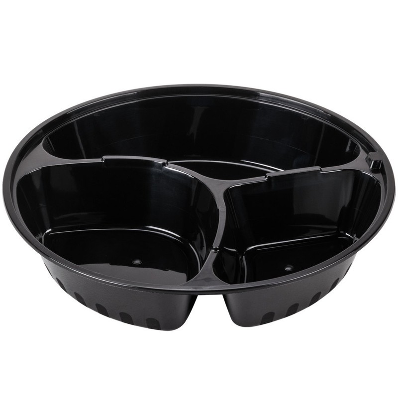 48oz Black Round 3 Compartments Plastic Meal Prep Containers With Clear Dome Lid gallery
