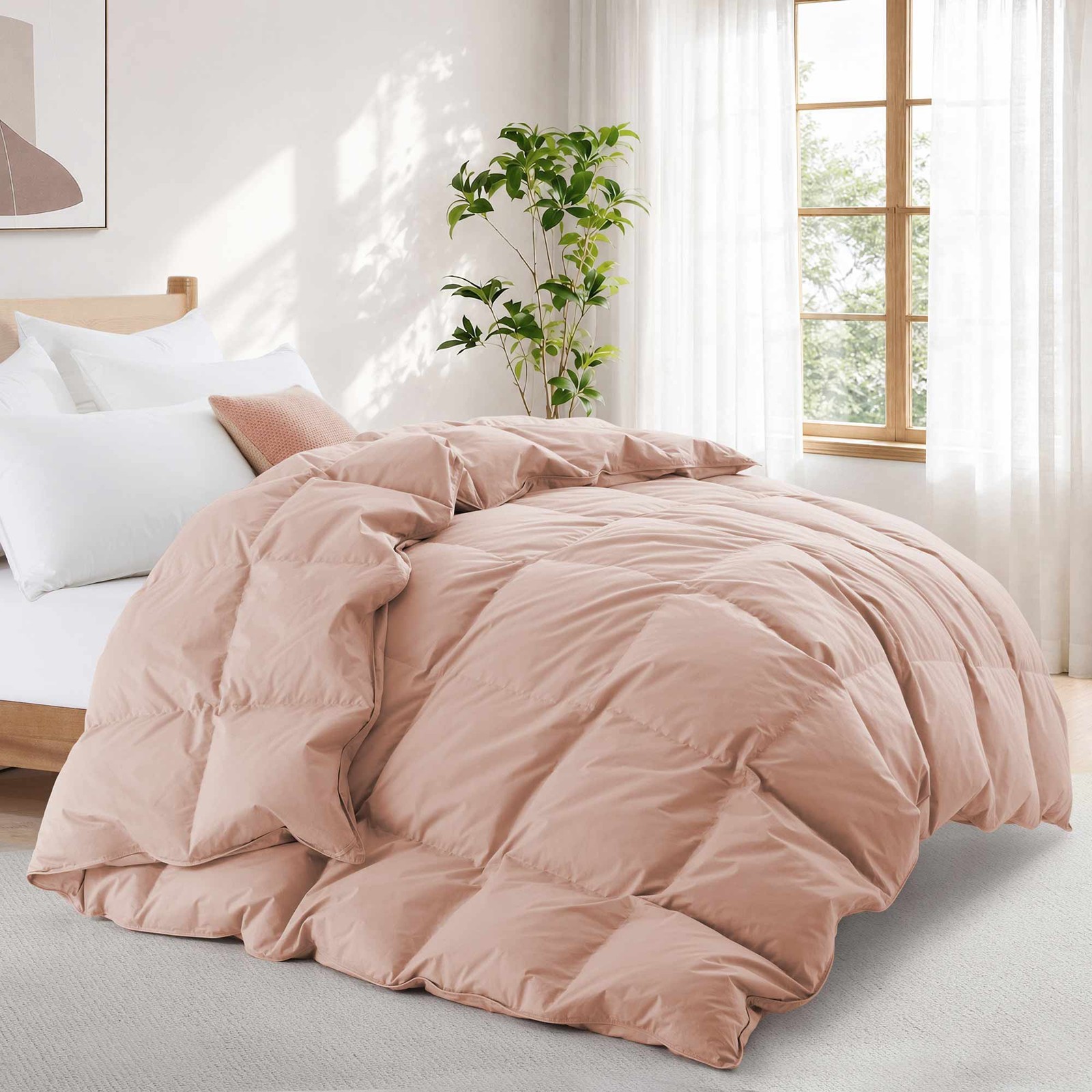 HOTEL Goose Feather Comforter, 100% Cotton Cover King or Queen Bed Blanket Pink gallery