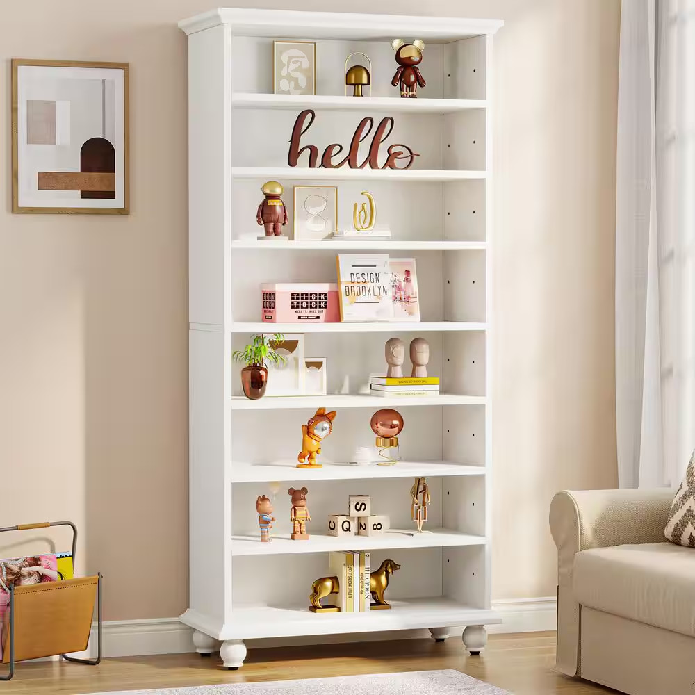 Eulas 69 In. Tall White MDF 8 Tier Standard Bookcase with LED Lighting, Open Dis gallery