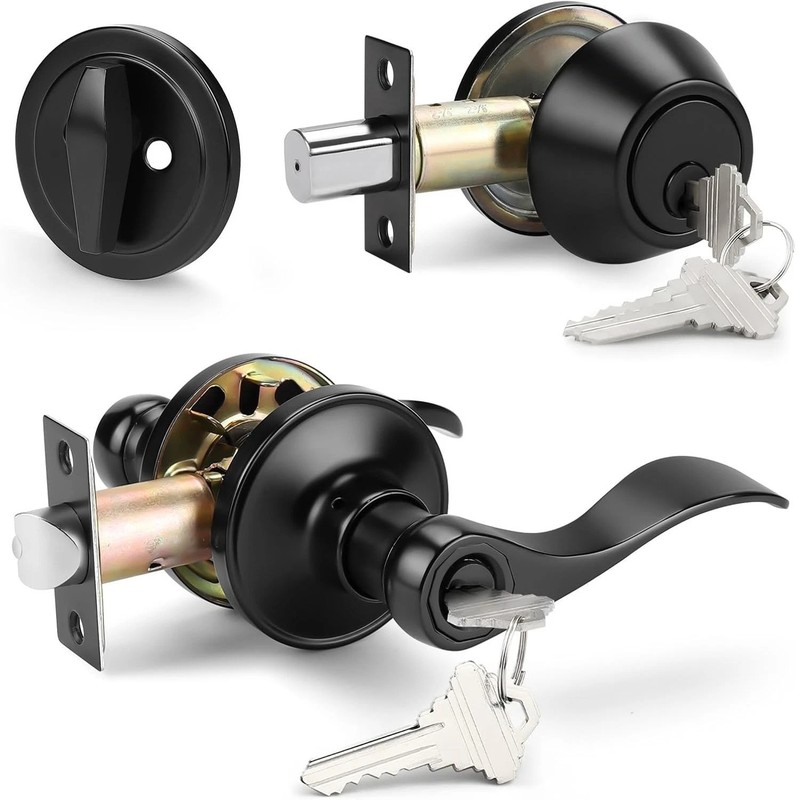 Universal Reversible Entry Lever Lockset with Single Cylinder Deadbolt, 1 Pack gallery
