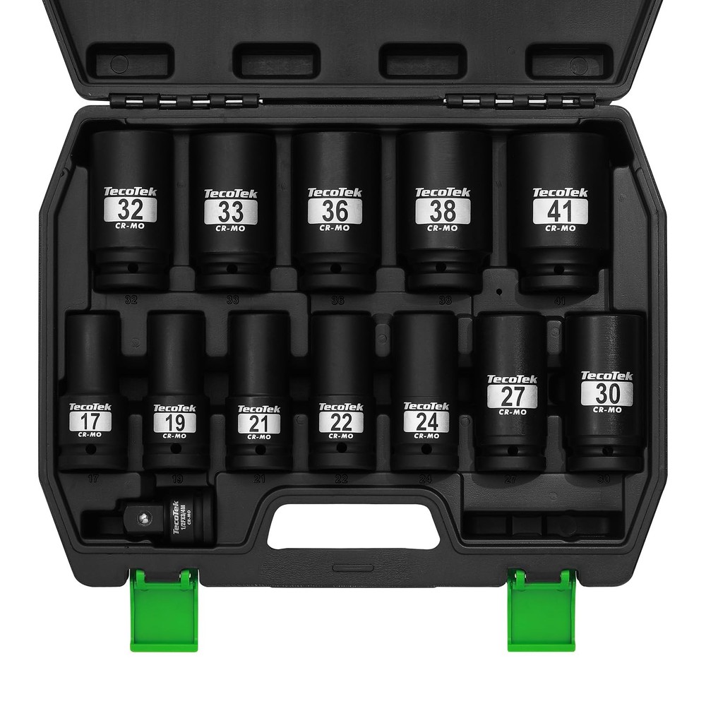 3/4" Drive Deep 6Point Impact Socket Set, 13Piece Jumbo Assortment, CrMo, Met...
