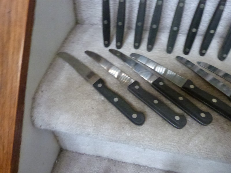 38 Piece Stainless Flatware Set 3 Rivet Black Dark Brown Melamine or Wood Handle gallery