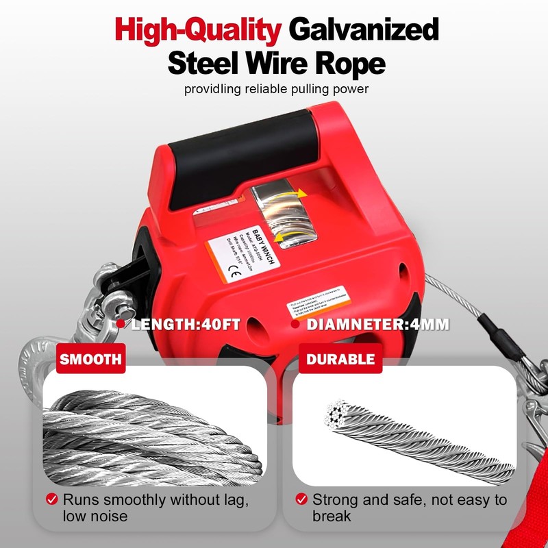 SENKEYFE Drill Powered Portable Winch 1000LBS, with 40FT Red gallery