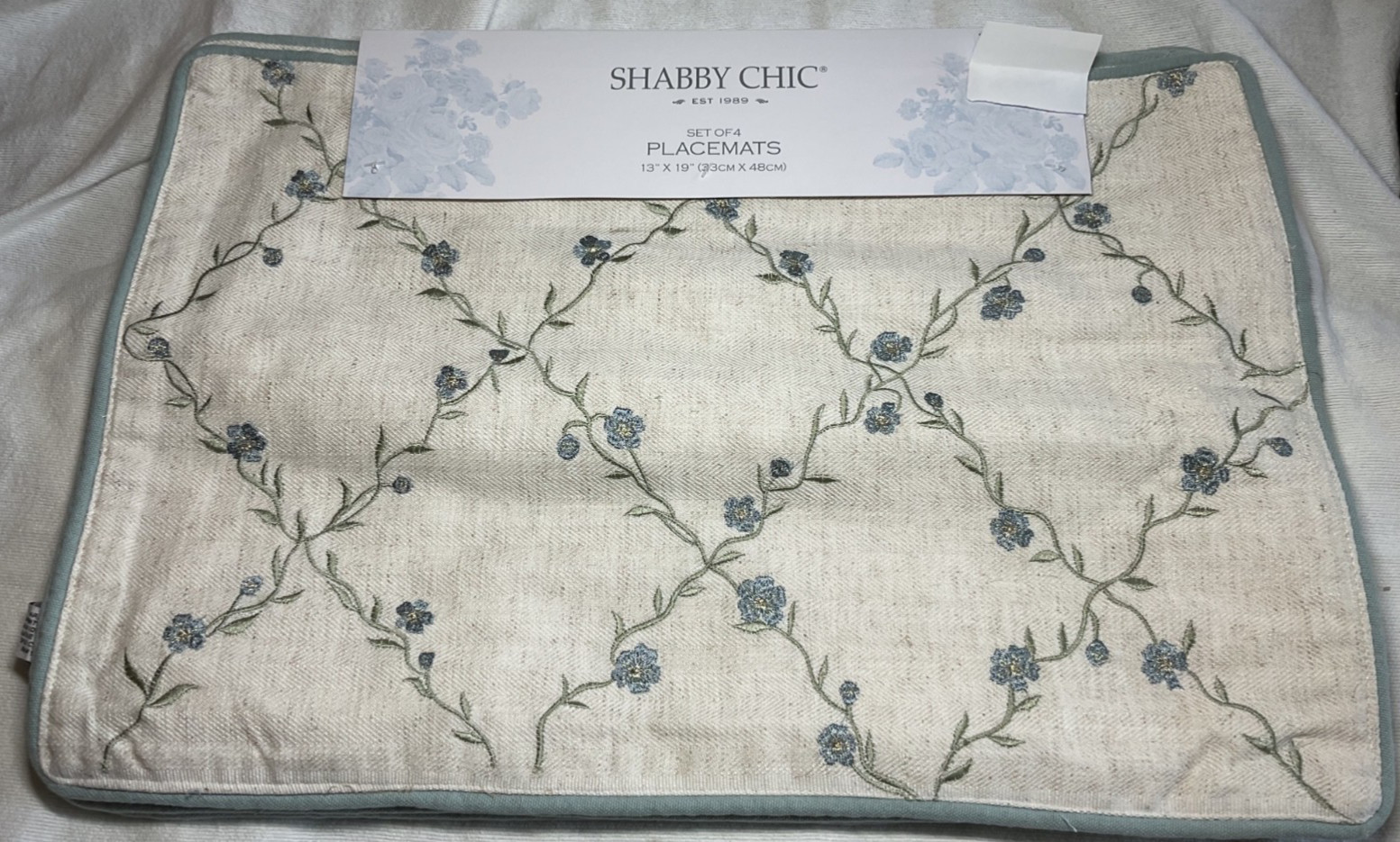 SHABBY CHIC PLACEMATS FLOWERS BLUE GREEN BEIGE 13 X 19 POLYESTER COTTON NWT gallery