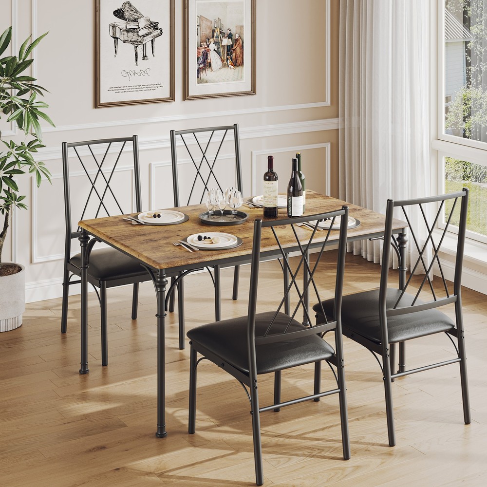 5-Piece Space-Saving Dining Table Set Rectangular Wood Dinette Set with 4 Chairs