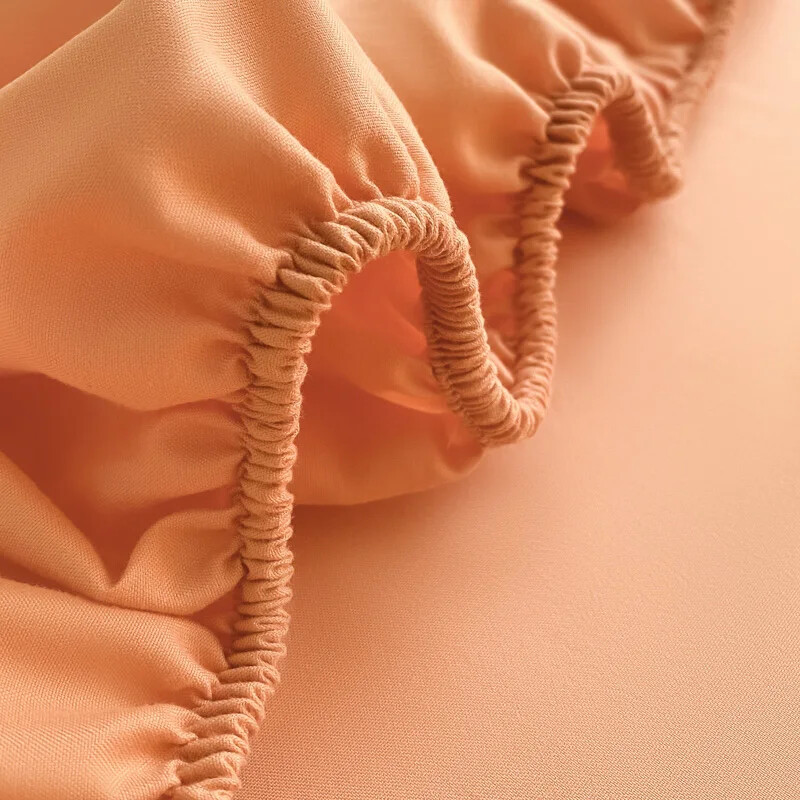 Soft Cotton Fitted Bed Sheet with Elastic Band Solid Color Mattress Cover for Si gallery