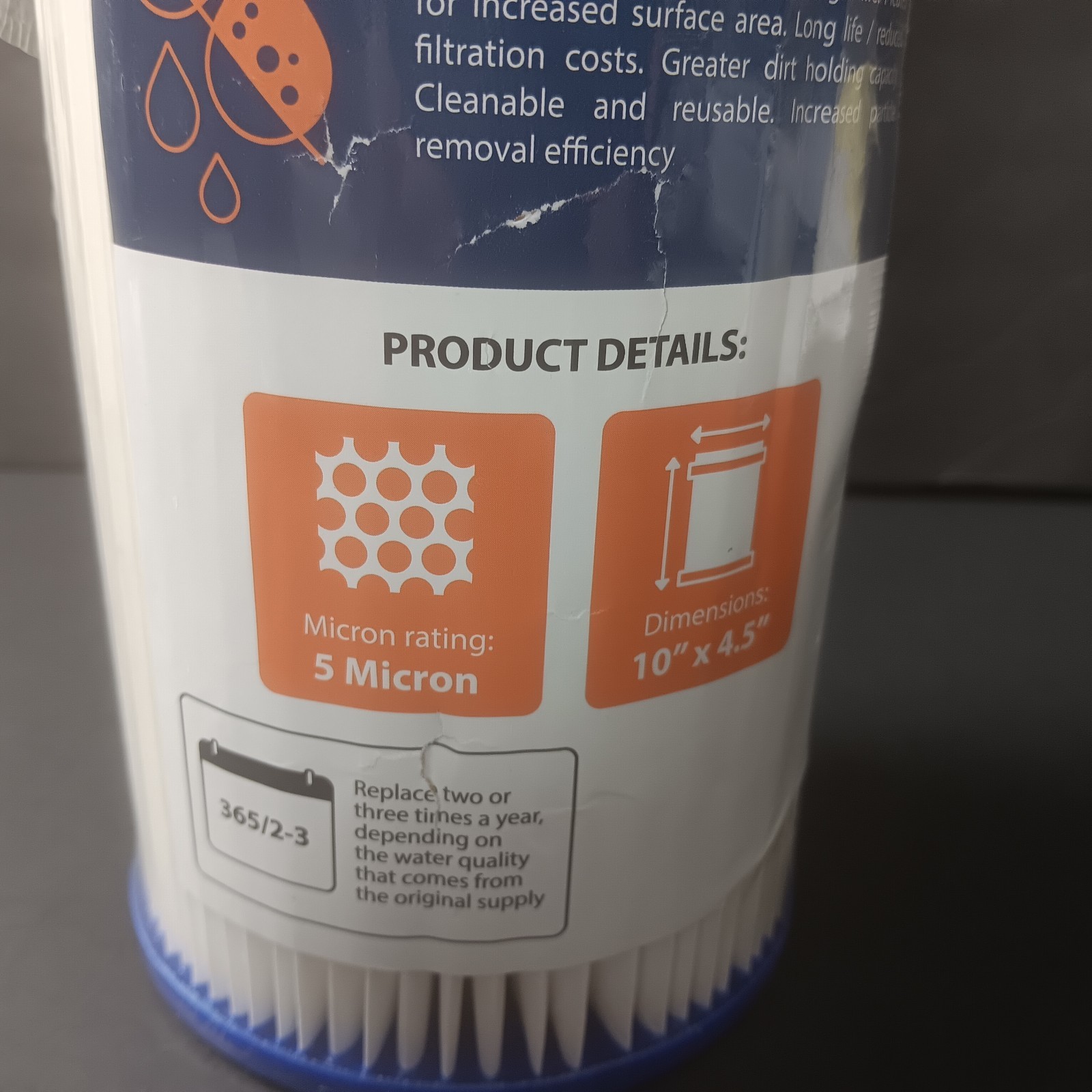 Big Blue 5µm Pleated Washable Sediment Water Filter 10"x4.5" by Aquaboon gallery