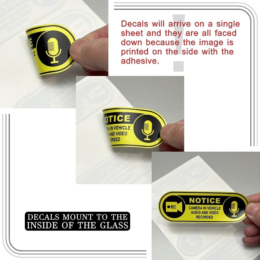Camera in Car Recording Video XL 4-Pack INSIDE MOUNT Decals Yellow Blac 4.25x1.5 gallery