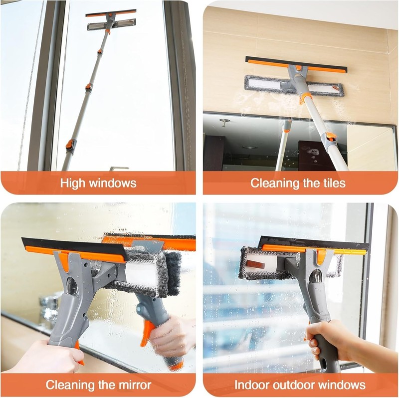 Eazer 3-in-1 Spray Window Squeegee, 76'' Window Cleaner Tool with 5-Section Exte gallery