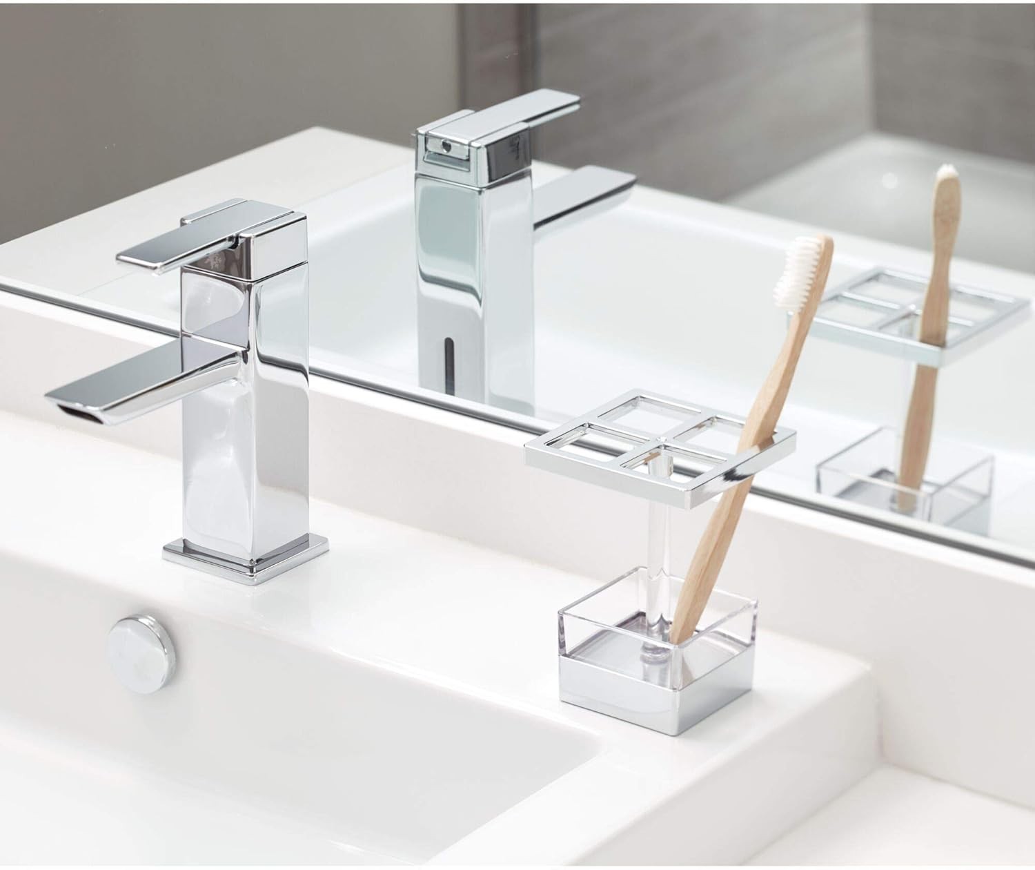 iDesign Clarity Metal and Plastic Toothbrush Holder Stand for Bathroom Vanity gallery