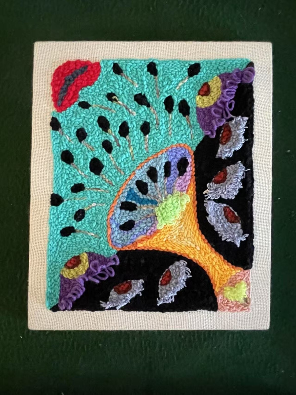 Handmade Abstract Punch Needle Fiber Art Wall Hanging - Colorful Yarn on Fabric gallery