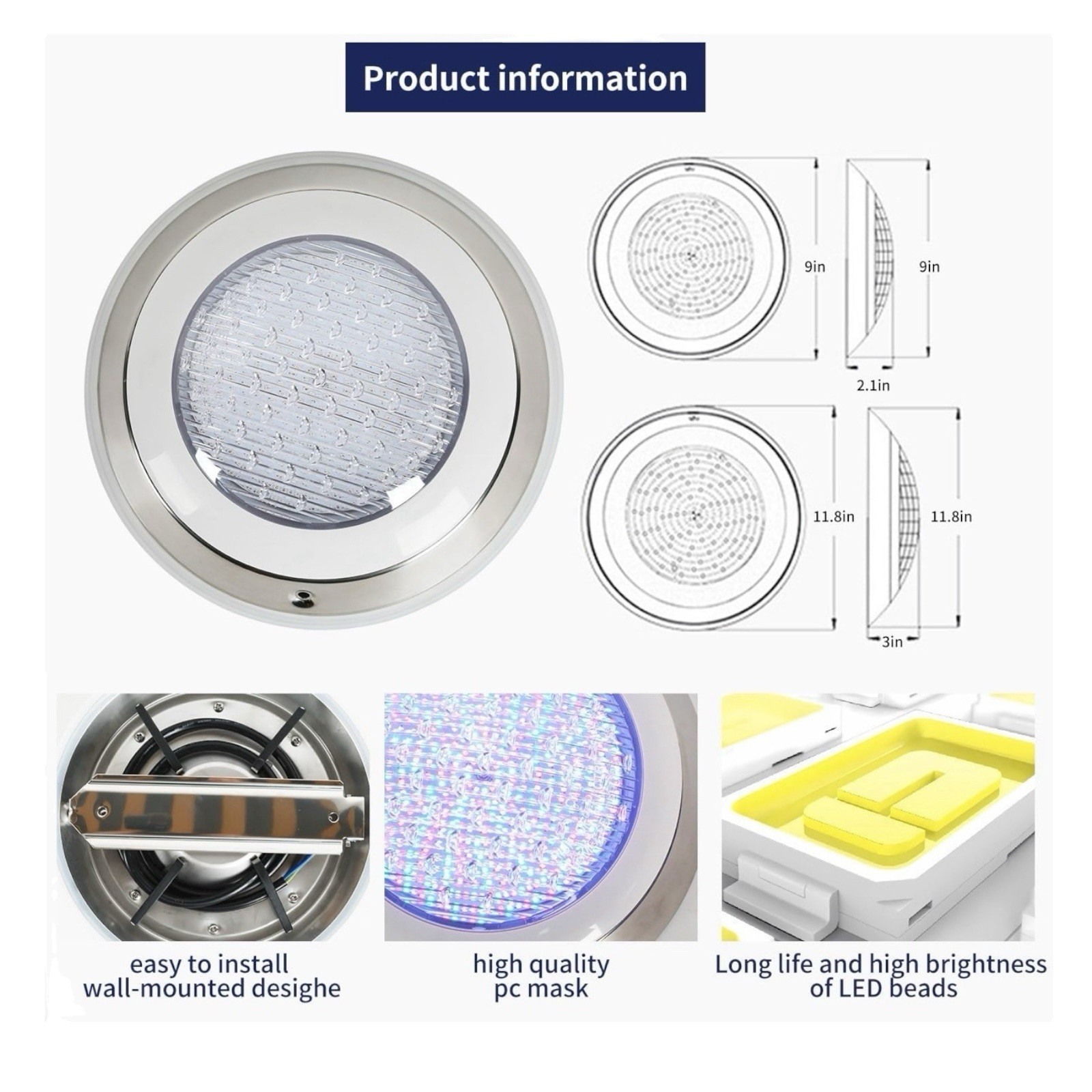 READ LED Pool Light for Inground Aboveground Pool, 12V 36W RGB Color Changing gallery