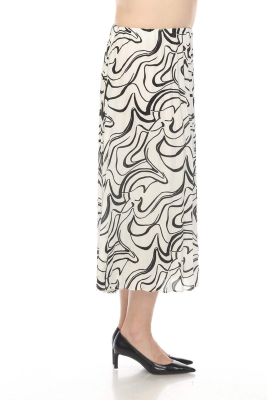 Joseph Ribkoff Vanilla/Black Scribble Print Pleated Pull On Midi Skirt 241301 gallery
