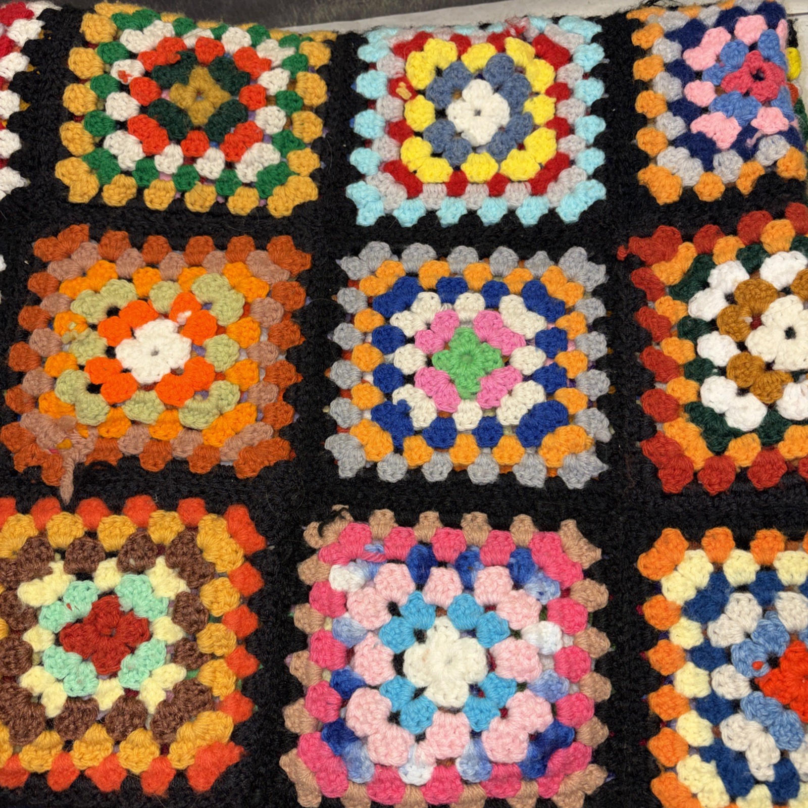 Vtg Large 70x80 Handmade Granny Square Afghan Colorful Throw Blanket Rosanne gallery