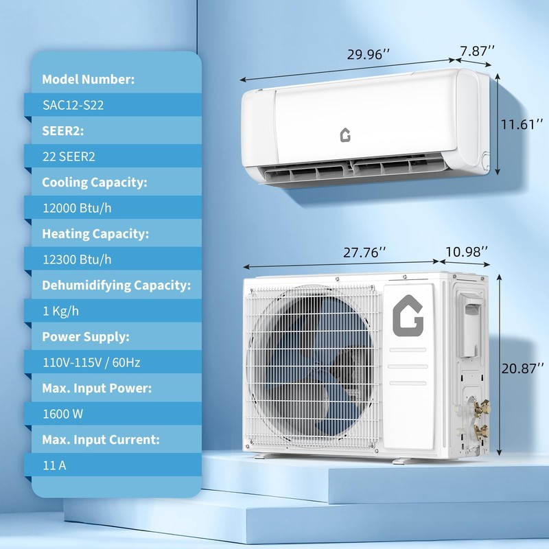 12000 BTU Mini Split Air Conditioner Heat Pump System ,22 SEER2 110V Ductless AC gallery