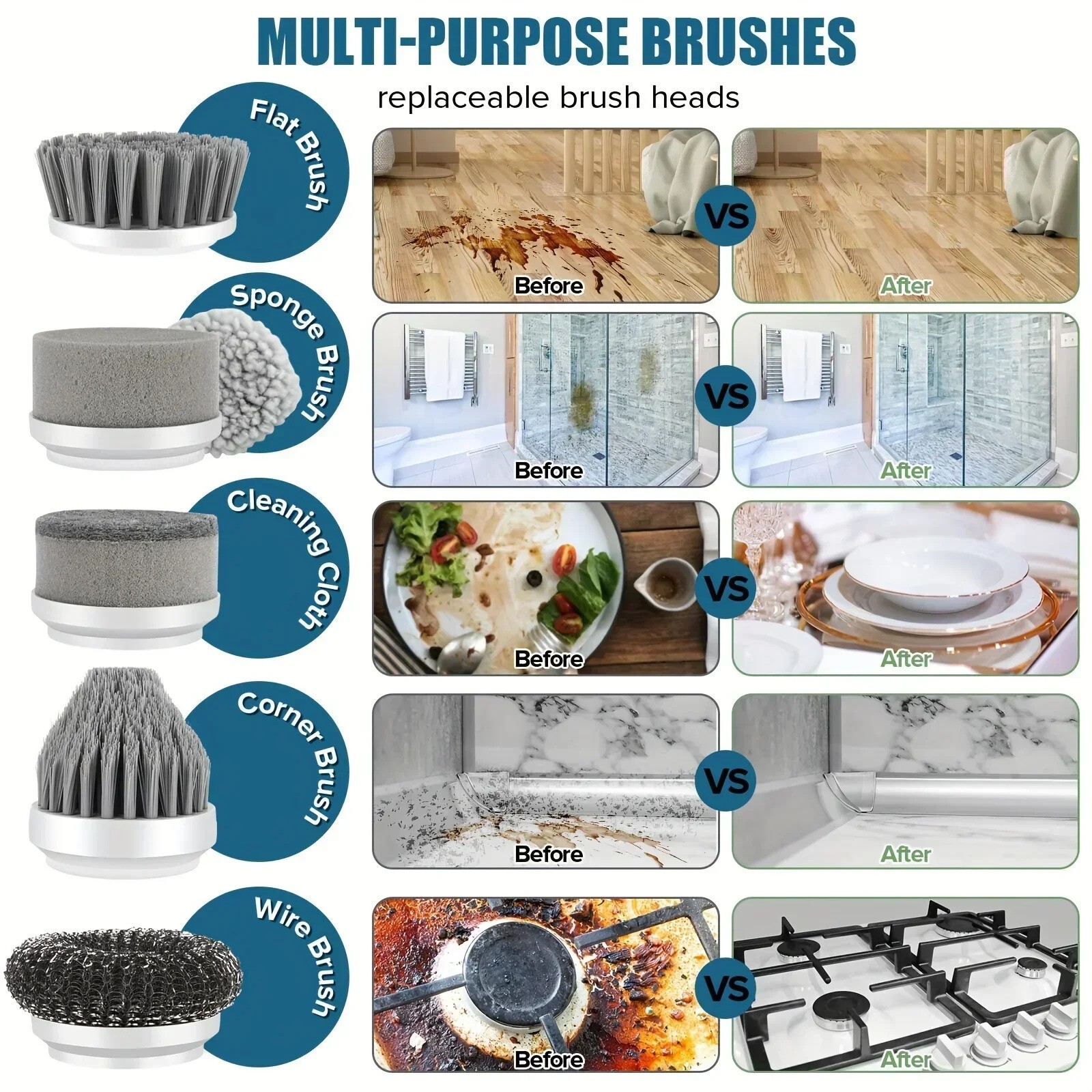 Electric Spin Scrubber - Cordless Rechargeable Cleaning Brush with 6 Brush Heads gallery