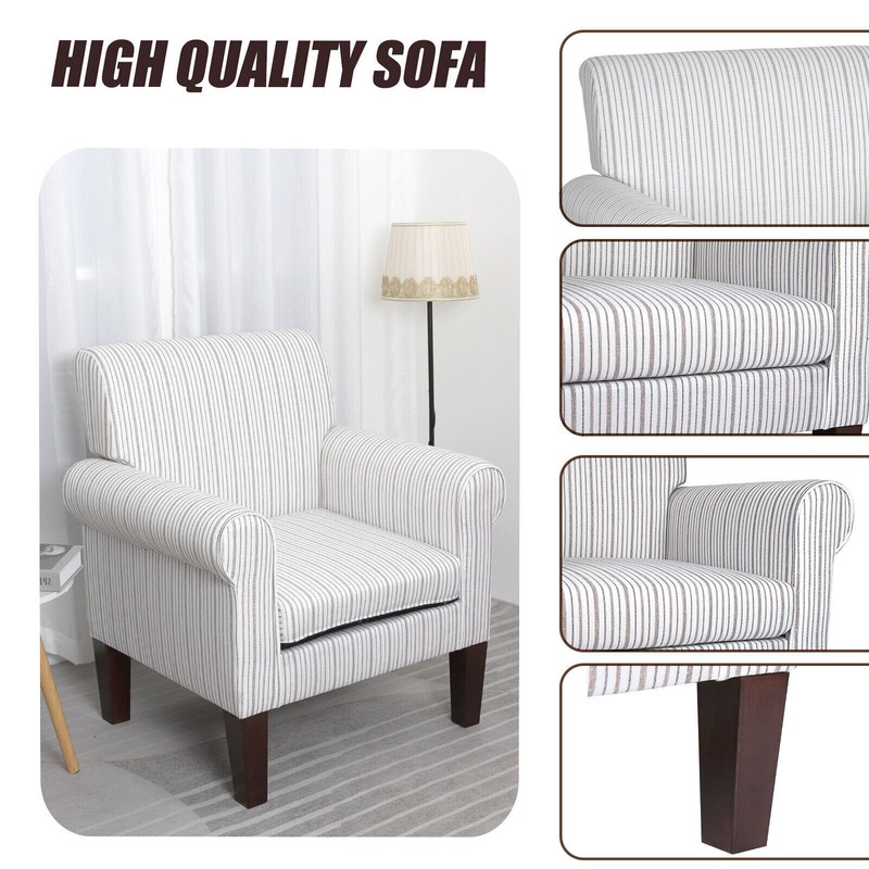 Accent Armchairs Stripe&Checkered Comfy Upholstered Sofa Chair w/Retro Wood Legs gallery