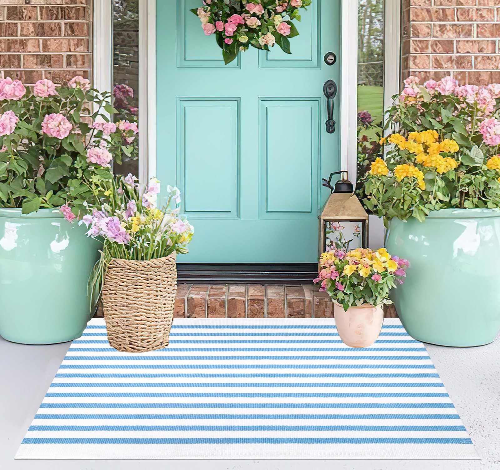 Light Blue White Outdoor Front Door Mat 2' x 3' (Rectangular), gallery