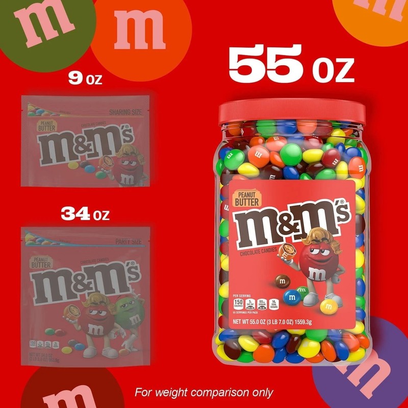 M&Ms Peanut Butter Candy 55 oz Jar Chocolate Candies Tub Bulk 3.43LB(FREE SHIP) gallery