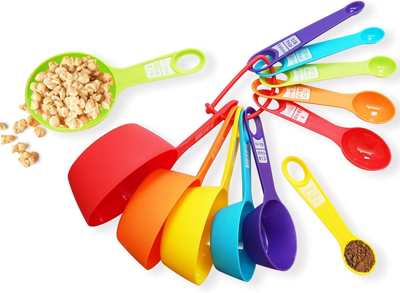 12pc Color Measuring Cups & Spoons Set Kitchen Baking Tools Nesting Dishwasher gallery
