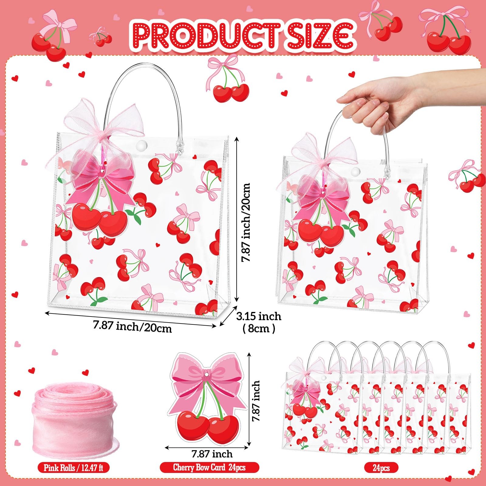 24 PCS Cherry Clear Gift Bags with Ribbon Transparent PVC Goodie Bags for Y2k gallery