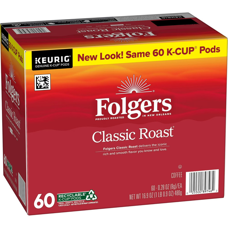 Folgers Classic Roast, Medium Roast Coffee, Keurig K Cup Pods, 60 Count Box gallery