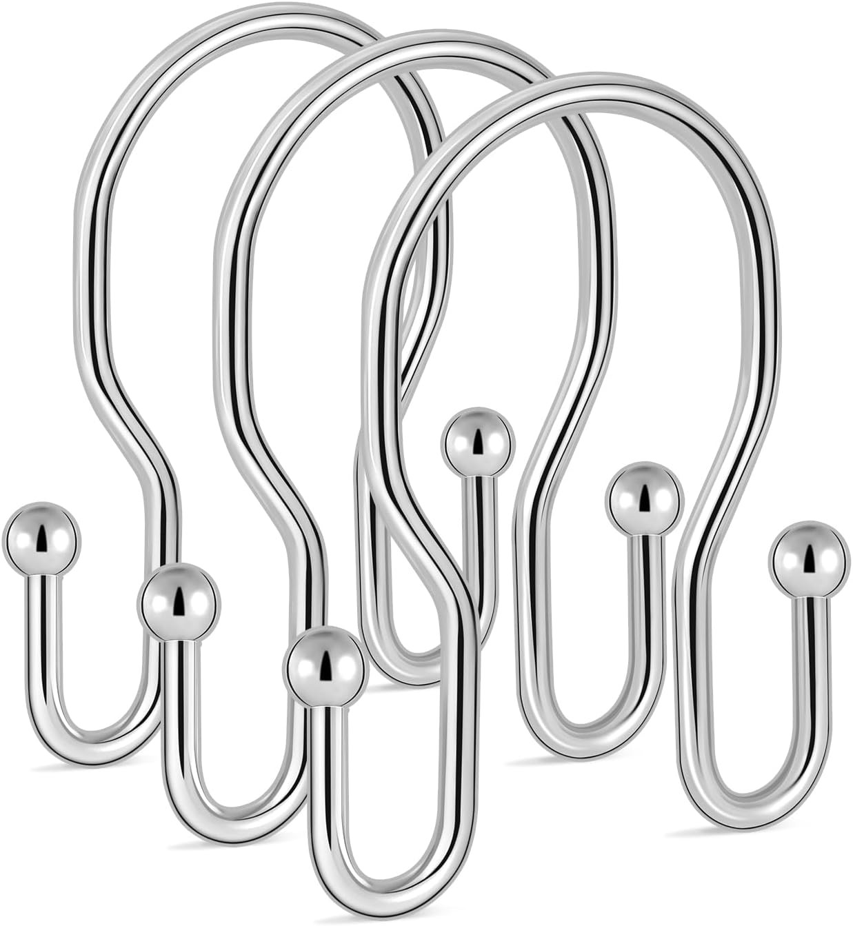 12 Pack Double Shower Curtain Hooks Rings, Double Sided Shower Curtain Hooks Ru gallery
