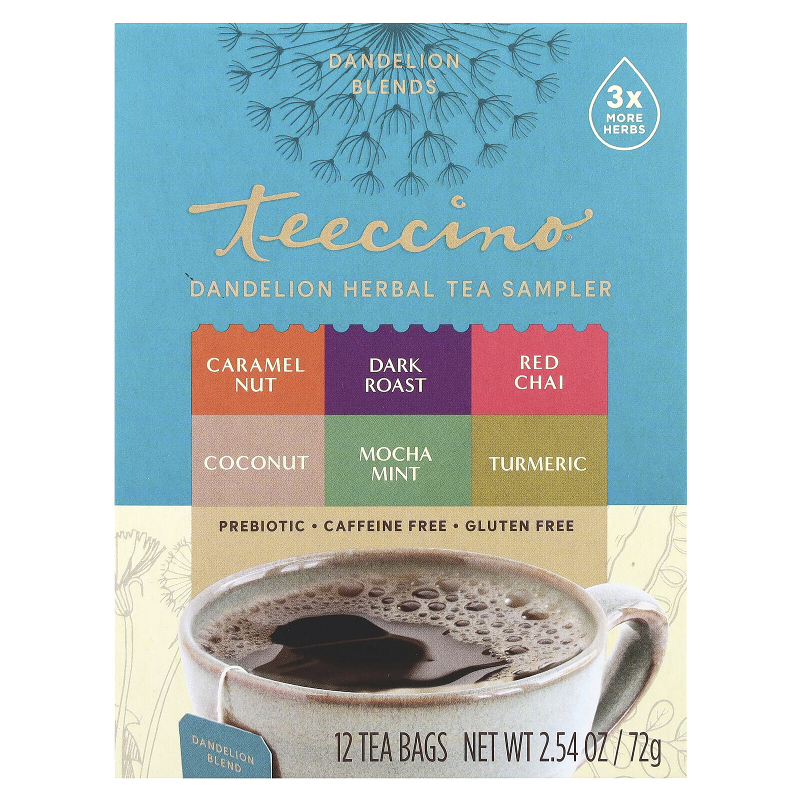 Dandelion Herbal Tea Sampler, 6 Flavors, Caffeine Free, 12 Tea Bags, 2.54 oz (72 gallery